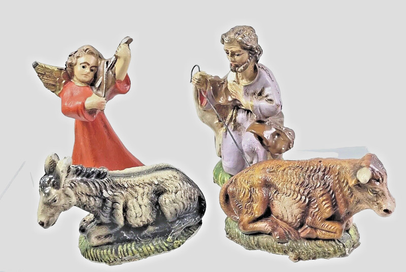 4 Figures Paper mache 1950 Nativity Hand Painted Italy Christmas Replacement