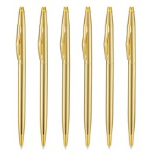 Wikult 6 Pieces Golden Slim Metal Ballpoint Pen, 1mm Medium Point Black Gold