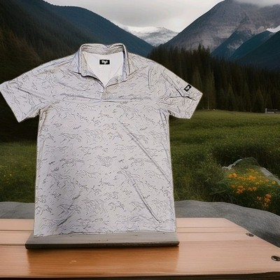 Waggle Animal Print Gray Golf Lightweight Polo Shirt Mens Medium