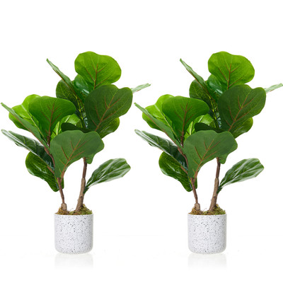 2 Stück Kunst Fiddle Leaf Fig 40 cm   Künstliche Geigenfeige im Topf für Zuhause