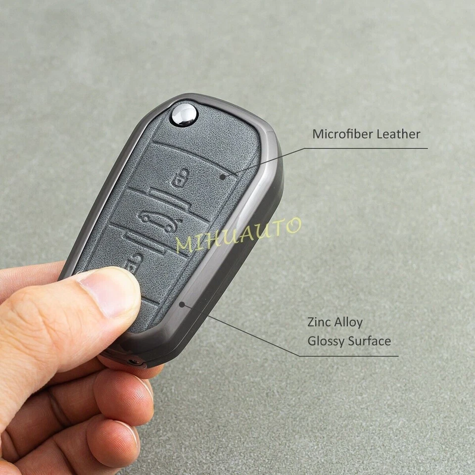 For Peugeot 208 301 308 508 2008 3008 Metal Leather Car Flip Key Fob Cover Case - Image 4 of 4