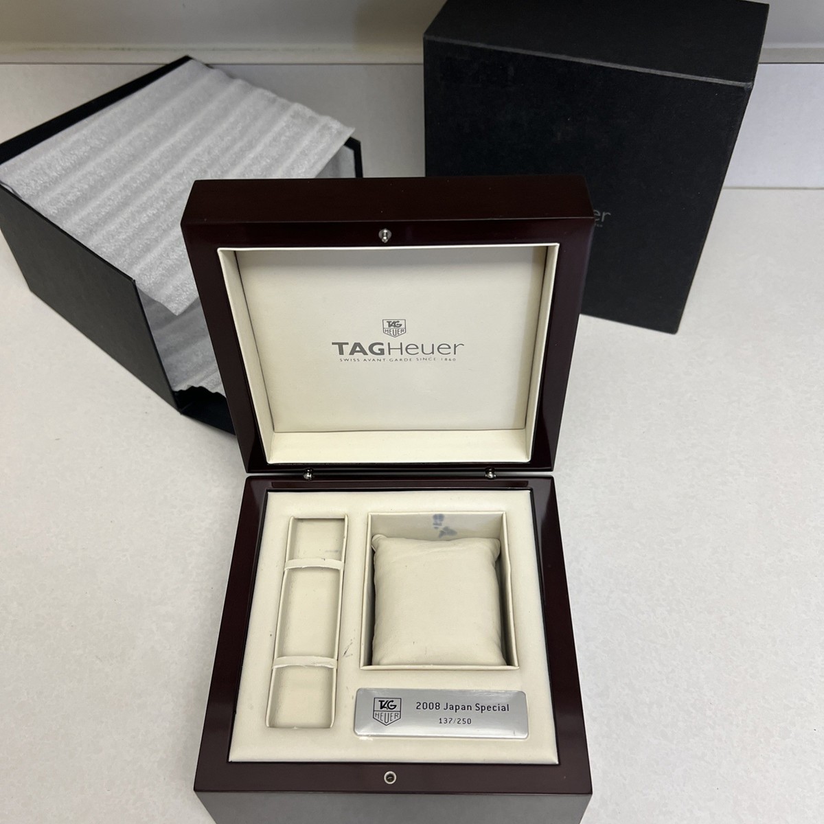 TAG HEUER アクセサリートレイ 非売品 TAG Heuer Brown Wood Lacquer Watch Box + Outer Box Limited Ed 2008