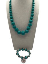 Faux Turquoise Bead Necklace Bracelet Set - Eye-Popping and Elegant N78