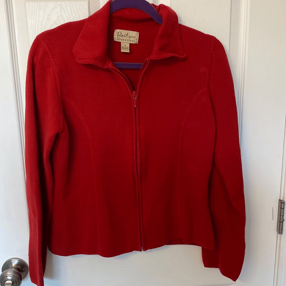 Boutique Essentials- red collared zip up sweater-… - image 1