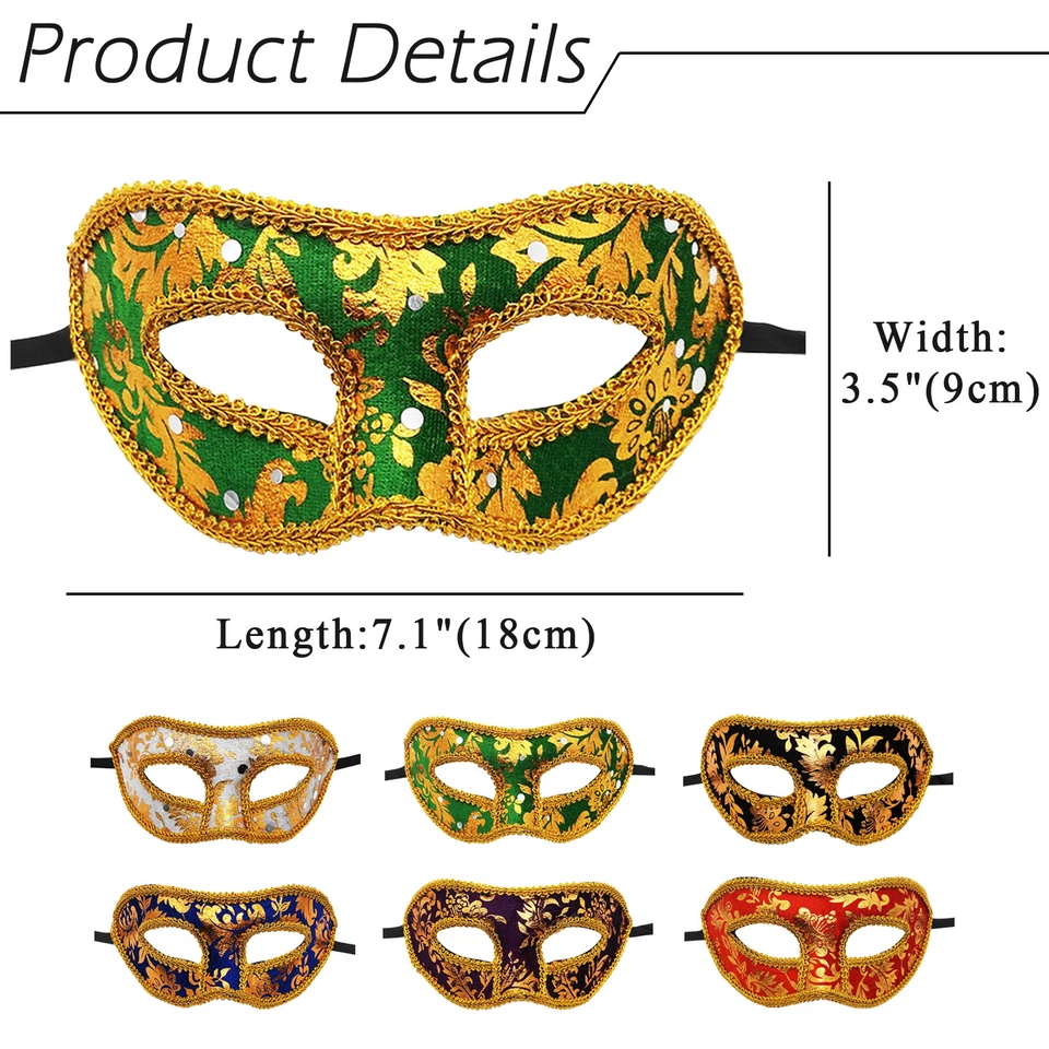 6 piezas de máscaras venecianas de terciopelo de Halloween para hombre Mardi Gras fiesta máscaras de ojos Foto 2 de 4