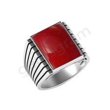 Solid-925 Sterling Silver Gemstone Natural Beautiful Red Coral Light Weight Ring