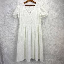 J. Crew Factory Women NWT White Dress 18 Eyelet Midi Puff Sleeve Graduation Boho