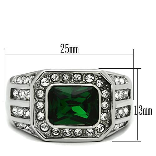 ANELLO UOMO 3,45 CT VERDE ZIRCONI ACCIAIO INOX TAGLIO RETTANGOLARE RADIANTE MISURA 8-13 - Foto 3 di 4