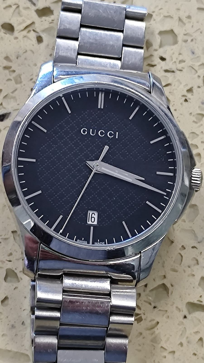 Vintage Gucci Silver Black Dial 126.4 Mens Watch 38mm Genuine | eBay