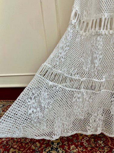 ALTO GIRO Designer White Floral Lace Mesh Flared Sarong Beach Wrap Maxi Skirt M - Picture 7 of 11