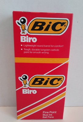 VTG Bic Biro Blue Pens Fine Point BallPoint Sealed Box of 12 Made in USA NOS