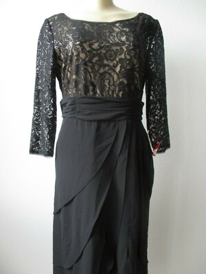 Sequin Dress SL Fashions Black Embellished A-Line Mid Calf Size 8 NEW