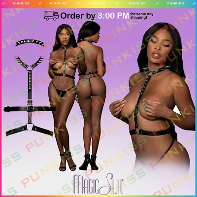 Aurelia Leather Studded Spiked Harness Metal Choker Sexy Lingerie Underwear