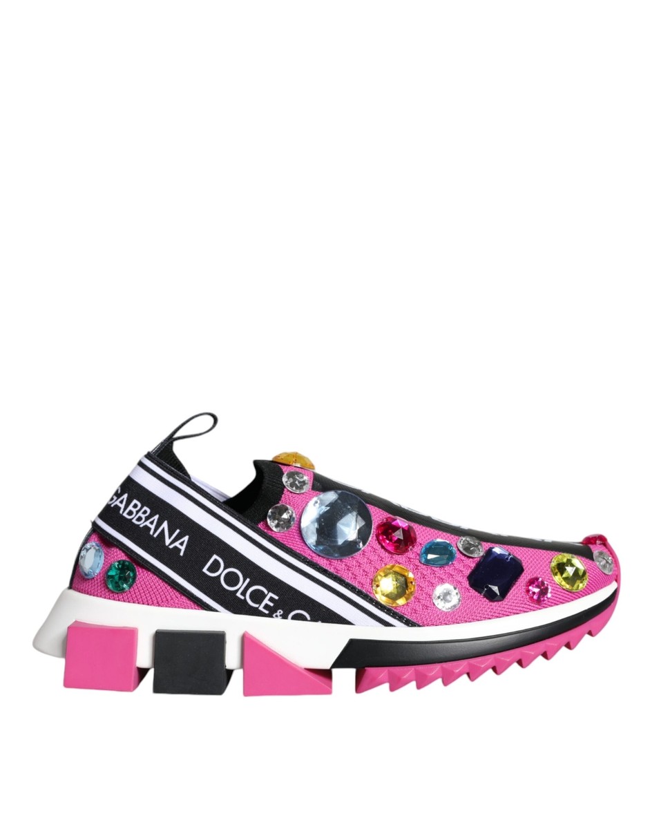 Dolce & Gabbana Pink Sorrento Crystals Low Top Sneakers