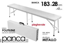 PANCA PORTATILE CAMPEGGIO PIEGHEVOLE BIANCA RESINA TELAIO METALLO 183*28*H43CM