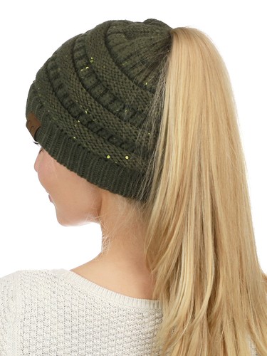 CC Ponytail Gorro Sombrero Suave Elástico Cable Tejido Panel Alto Cola de Pony C.C ¡Gorro! - Imagen 347 de 393