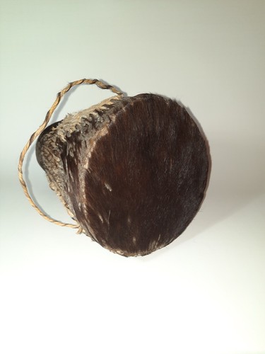 Tamburo vintage stile tribale stile africano, pelle di animale con sonaglio Pea all'interno, fatto a mano - Foto 3 di 4