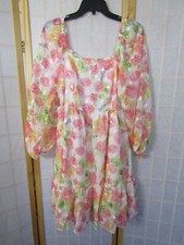 NIB Shein Curve Women's Ruffle Long Sleeve Smock Back Floral Dress Women's OXL