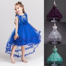 Flower Girls Princess Pageant Dress Kids Party Wedding Bridesmaid Hi-Low Dress