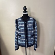 Tory Burch NWT Roscoe Navy and Cream, Navy Trimmed Jacket Size 14. Rtl $495.00