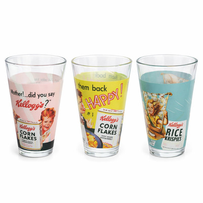 Kellogg's Vintage Gläser Corn Flakes Reis Krispies Retro Sammlerstücke 3er Set