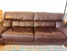 Brown Leather 3-Seater Sofa, Solid Pattern, 220 x 95 x 120 cm, Used