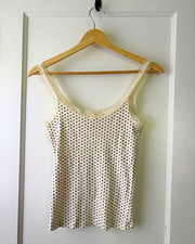 Brandy Melville Blue Heart Polka Dot Lace Trim Cotton Knit Camisole Tank Top M