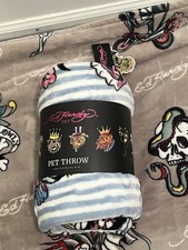 Ed Hardy Pet Throw 40  x 50  Foo Dog Flowers Japanese Fans Multicolor NWT