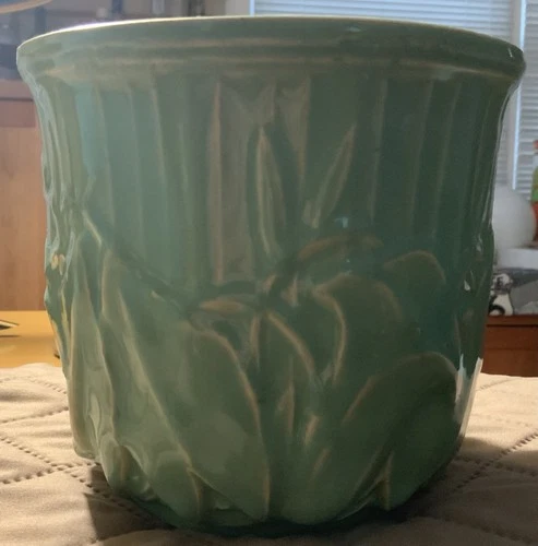 Vintage McCoy  Art Pottery Aqua Blue Green  Calla Lily Jardiniere Planter 1940s