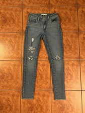 Levi's Blue Skinny Denim Jeans Women Distressed Button Zip 5-Pocket Solid