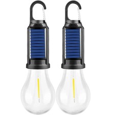 2Pcs Solar Powered Hanging LED Light Bulb Outdoor Waterproof Tent Camping Lights
