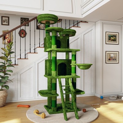 Large  Cat Tree W/2 Private Condos,Hanging Hammock for Multi-Cat Families