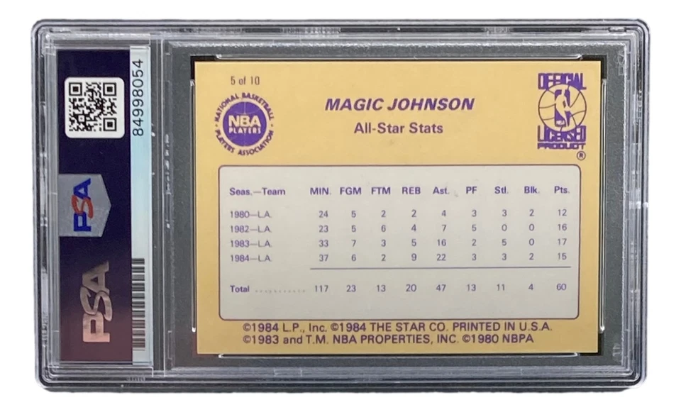 Magic Johnson Signed LA Lakers 1986 Star #5 Trading Card PSA/DNA Gem MT 10 - Image 2 of 4