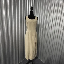 Ann Taylor Dress Women’s Size 8 Beige Linen Blend Sleeveless Midi Sheath