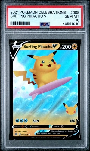 2021 POKEMON CELEBRATIONS #008 SURFING PIKACHU V PSA 10