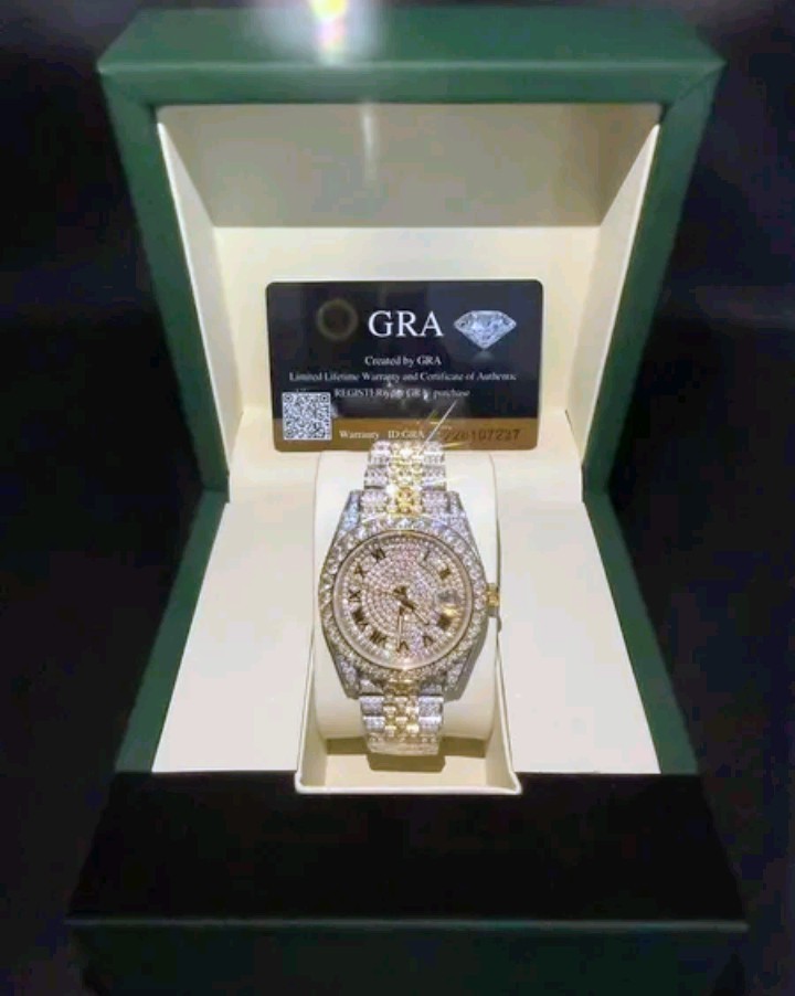 Iced-Out Diamond Bezel & Accent Analog 12Hr Watch, Metal Bracelet w/ Box