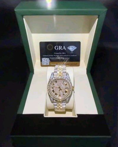Iced-Out Diamond Bezel & Accent Analog 12Hr Watch, Metal Bracelet w/ Box