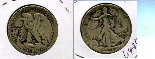 1916 D WALKING LIBERTY SILVER HALF DOLLAR VG 6485T