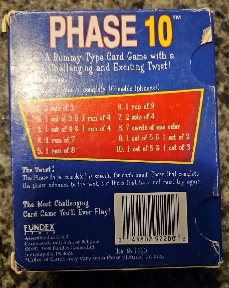 Phase 10: Card Game That's Fun & Challenging - Fundex Games 1992 COMPLETE - Image 2 of 4