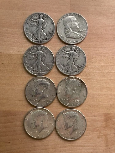 Lot Of 8 90% Silver Half Dollars 50C Average Circulated $4 Face Value
