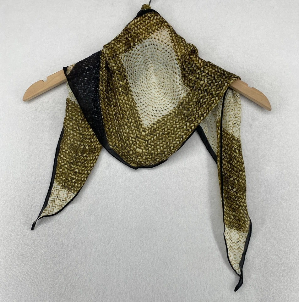 Pañuelo pañuelo de algodón de seda estampado tejido de canasta beige verde oliva negro 12' x 46" Foto 2 de 4