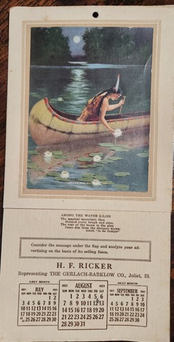 Vintage 1921 Salesman Sample Calendar.Native American