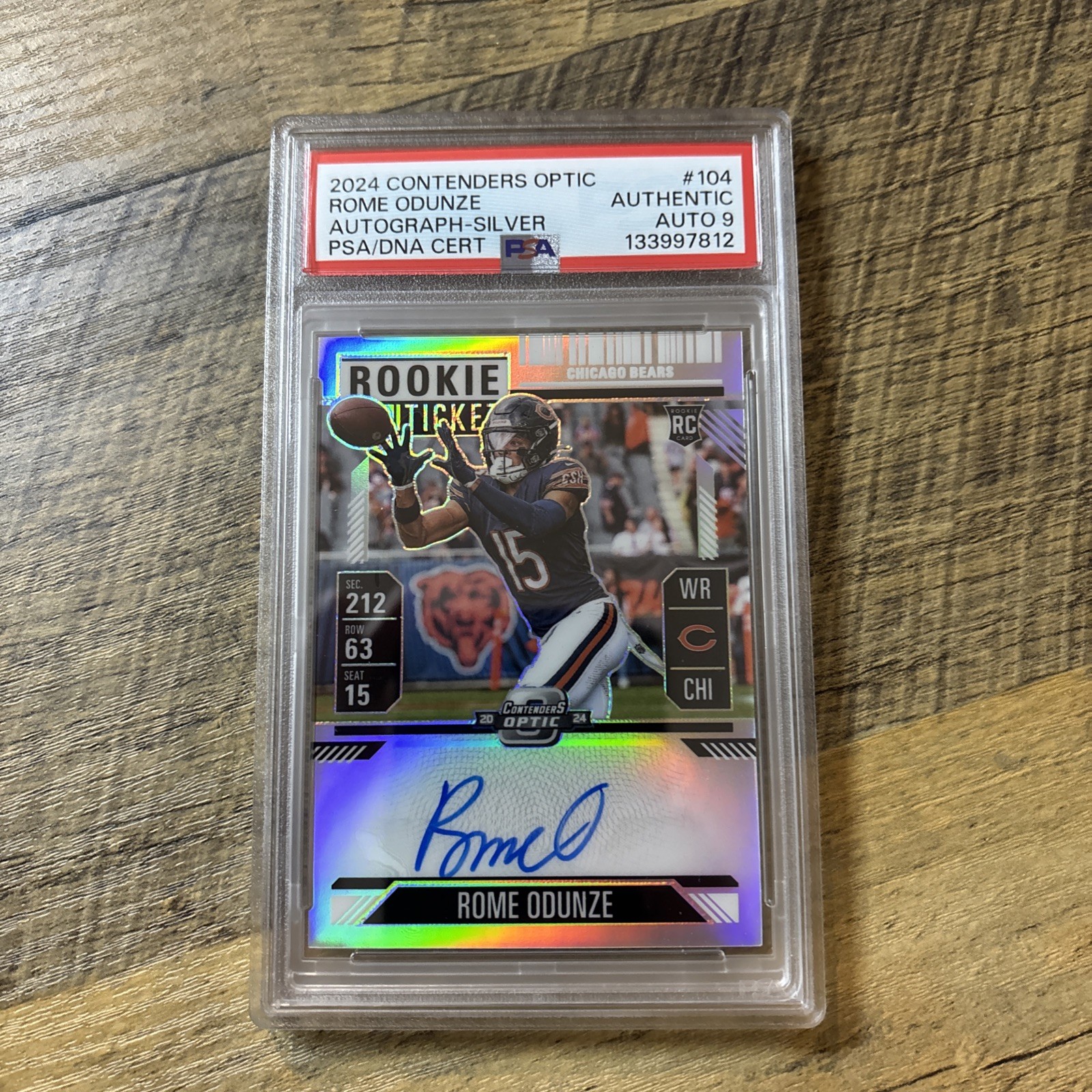 2024 Panini Contenders Optic -Rookie Ticket Rome Odunze #104 Silver PSA Auto 9