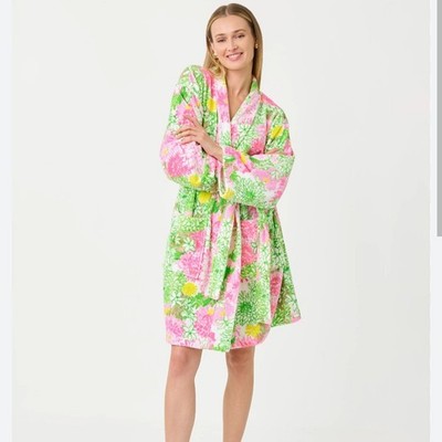 Lilly Pulitzer Terry Robe Resort White Mum Patch