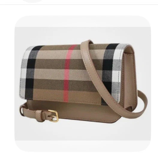 Burberry — Burberry Check Canvas & Leather Crossbody Beige- NWT MSRP $1,350