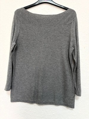 Next Feinstrickpullover grau metallic Glitzer UK 14 U-Boot-Ausschnitt Langarm 2193