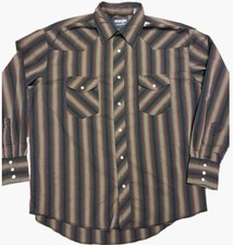 Wrangler Pearl Snap Shirt Mens XL Red Blue Striped Western Long Sleeve 17x35