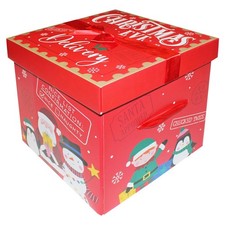 Image of Christmas Eve Gift Box with Ribbon Bow 'Flat pack' 28cm x 27.5cm - Characters