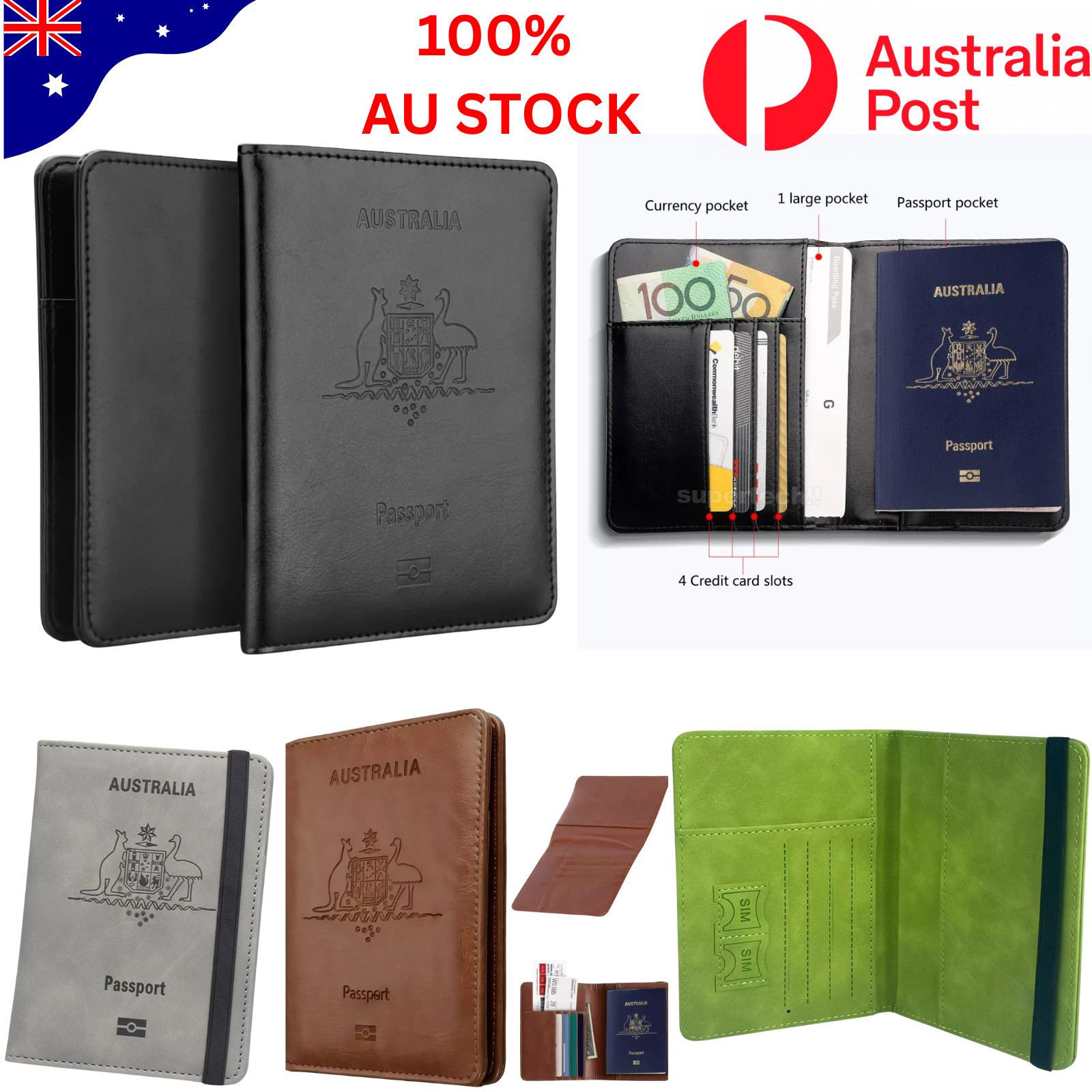 Premium RFID Blocking Leather Travel Passport Holder Secure ID Card Wallet Case