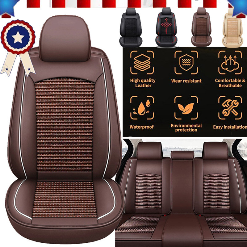 Car Seat Cover Breath Ice Silk PU Leather Full Set Front Row Cushion For Hyundai-image